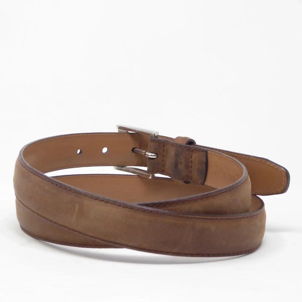 Thursday Mens Waist Belt Brown Leather Everyday Classic Silver Buckle 38
